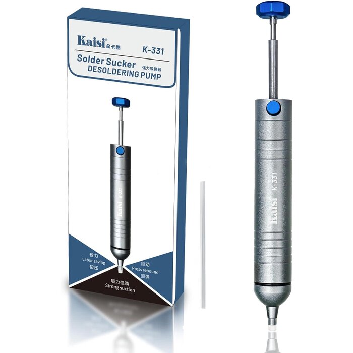 K-331 - Kaisi Solder Sucker No Clog Desoldering Pump with Powerful Vacuum Suction Replaceable Heat Resistant Silicone Tube for Cooperate Soldering and Desolder Gun Iron Tool Conduct Solder Removing