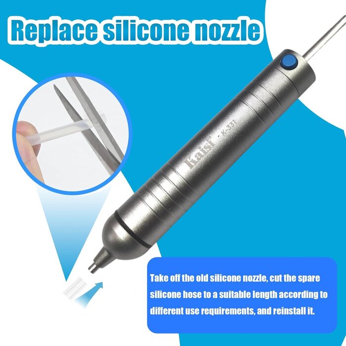 K-331 - Kaisi Solder Sucker No Clog Desoldering Pump with Powerful Vacuum Suction Replaceable Heat Resistant Silicone Tube for Cooperate Soldering and Desolder Gun Iron Tool Conduct Solder Removing