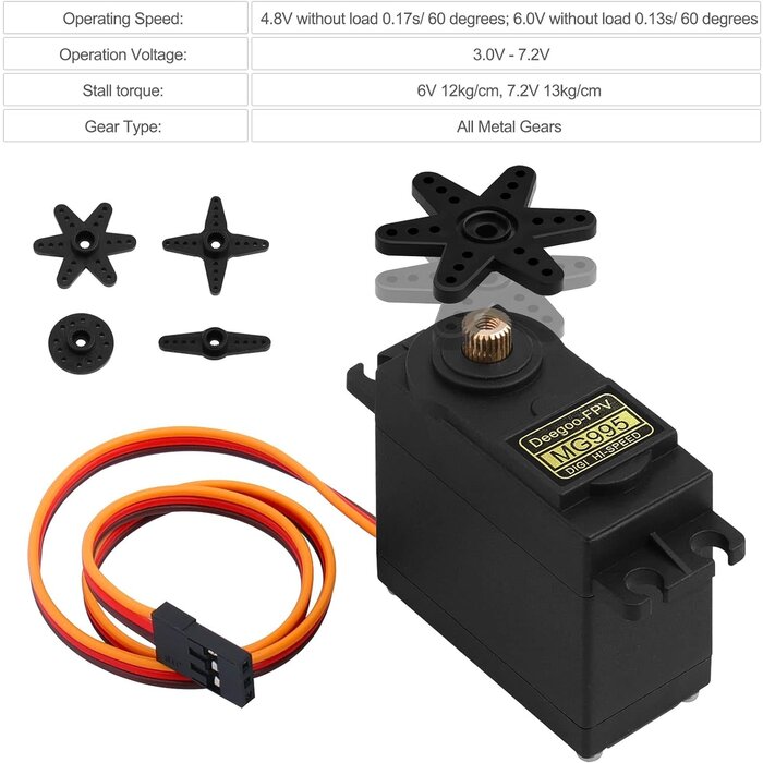 MG995 - Deegoo-FPV - Servo Motor MG995 Control Angle180 Metal Gear Servo 20KG Digital High Speed Torque Servo Motor for Smart Car Robot Boat RC Helicopter