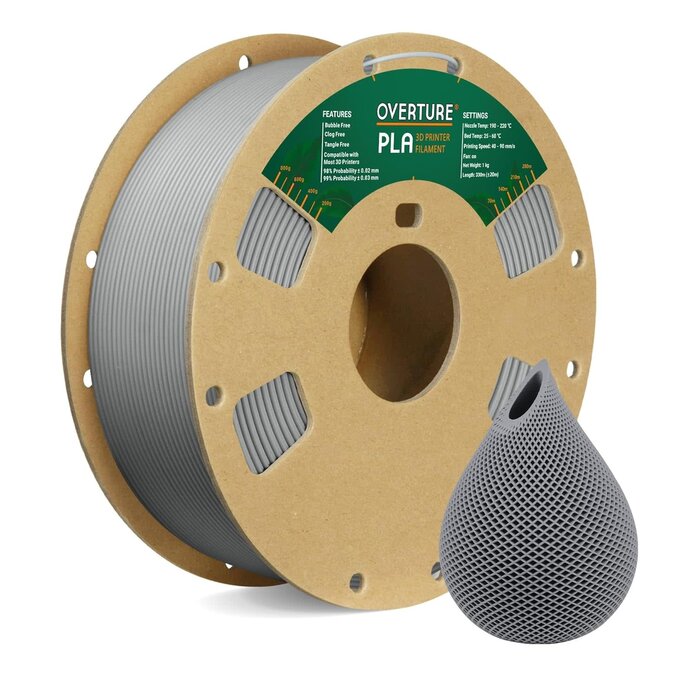 OVERTURE PLA Filament 1.75mm PLA 3D Printer Filament, 1kg Cardboard Spool (2.2lbs), Dimensional Accuracy +/- 0.02mm, Fit Most FDM Printer (Light Gray)