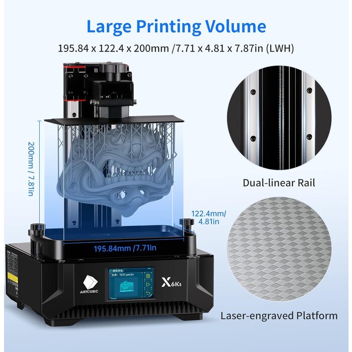ANYCUBIC Photon Mono X 6Ks, Resin 3D Printer with 9.1'' 6K Mono Screen, LCD SLA Resin Printer with Upgraded LighTurbo Matrix, Large Print Volume 7.7'' x 4.8'' x 7.8''