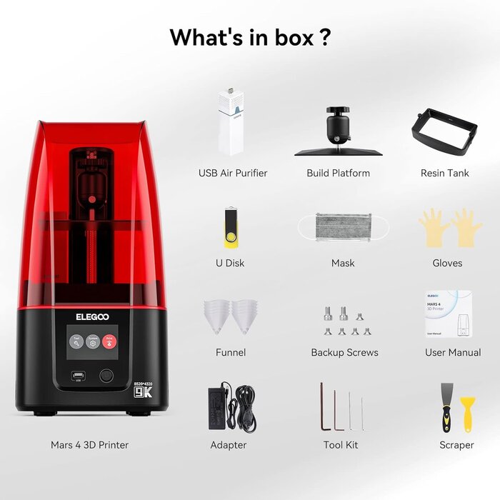 EG-MSLA-RP - ELEGOO Mars 4 MSLA 3D Printer, UV Resin Photocuring Printer with 7-Inch 9K Monochrome LCD, Multiple Print Modes, Printing Size of 6.04x3.06x6.89 Inches