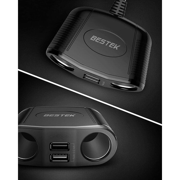 MRS152 - BESTEK 150W 2-Socket Cigarette Lighter Splitter Power Adapter DC Outlet Car Charger Splitter Dual 2.4A USB Car Cigarette Splitter with 26 Inches Cord for Cellphone GPS Dash Cam