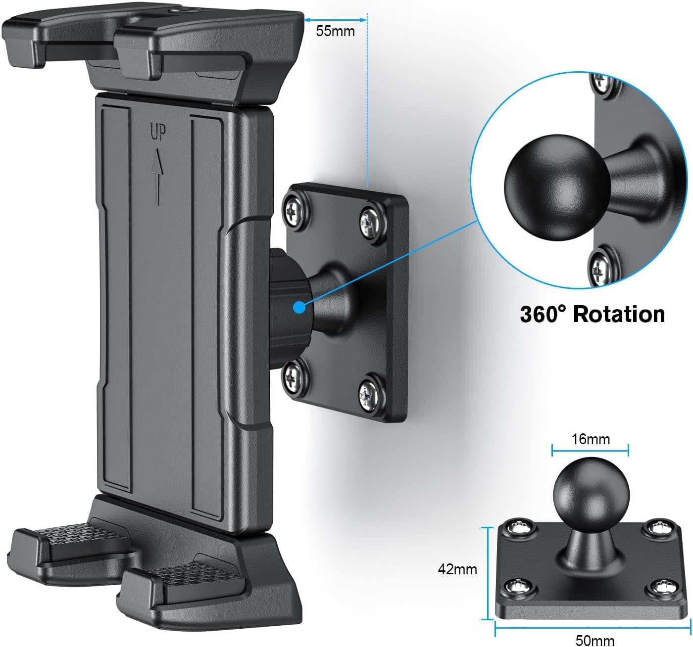Q01-P3 - OHLPRO Universal Tablet Wall Mount Holder for 4.7-13 inch Tablet Smartphone eReader, 360° Adjustment Compatible with iPad, iPhone, Kindle Fire HD, Galaxy Tab, Switch, Drilled Screw Mounting (Store Supply)
