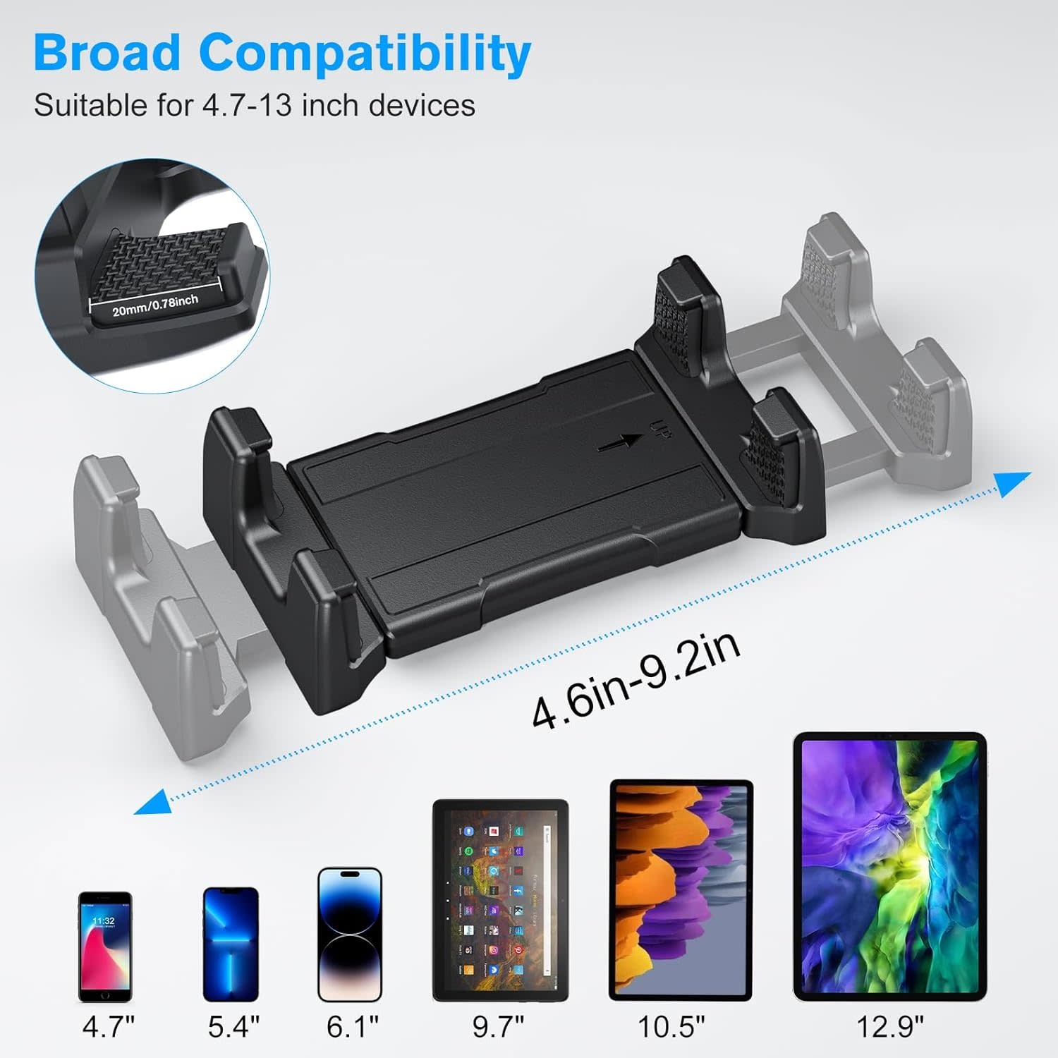 Q01-P3 - OHLPRO Universal Tablet Wall Mount Holder for 4.7-13 inch Tablet Smartphone eReader, 360° Adjustment Compatible with iPad, iPhone, Kindle Fire HD, Galaxy Tab, Switch, Drilled Screw Mounting (Store Supply)