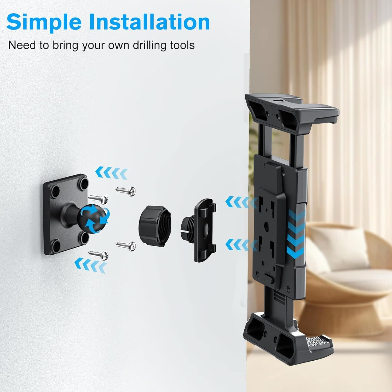 Q01-P3 - OHLPRO Universal Tablet Wall Mount Holder for 4.7-13 inch Tablet Smartphone eReader, 360° Adjustment Compatible with iPad, iPhone, Kindle Fire HD, Galaxy Tab, Switch, Drilled Screw Mounting (Store Supply)