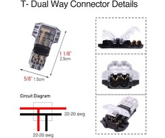 Brightfour 3WAY-WIRE-CONNECT - Brightfour - Wire Connectors - Low Voltage T Tap Wire Connectors, 3 Way Wire Connector, T Type 2 Pin Solderless No Wire Stripping Required for LED Strip, Automotive Connection Fits 24-20 AWG