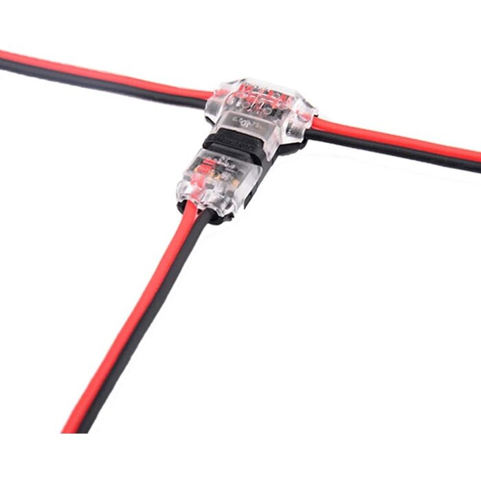 Brightfour 3WAY-WIRE-CONNECT - Brightfour - Wire Connectors - Low Voltage T Tap Wire Connectors, 3 Way Wire Connector, T Type 2 Pin Solderless No Wire Stripping Required for LED Strip, Automotive Connection Fits 24-20 AWG