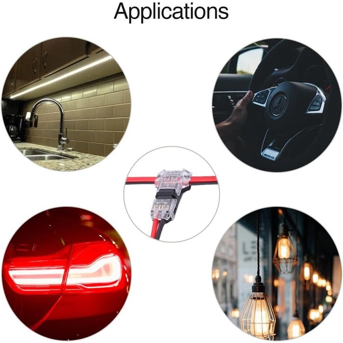 Brightfour 3WAY-WIRE-CONNECT - Brightfour - Wire Connectors - Low Voltage T Tap Wire Connectors, 3 Way Wire Connector, T Type 2 Pin Solderless No Wire Stripping Required for LED Strip, Automotive Connection Fits 24-20 AWG