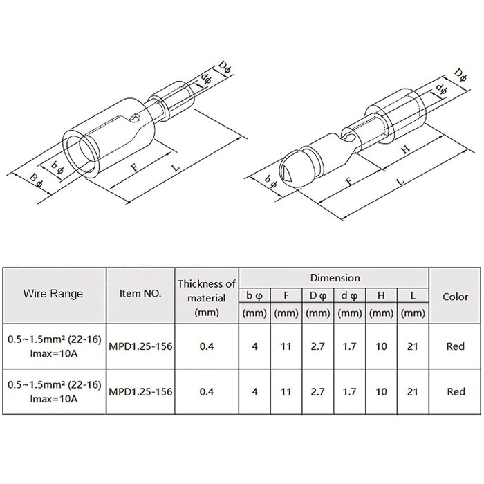 22-16AWG - HKS Heat Shrink Male and Female Bullet Connectors – 22-16 AWG Red – Tinned Copper Crimp Terminals – Waterproof & Insulated – for Automotive, Marine, and Electrical Wiring