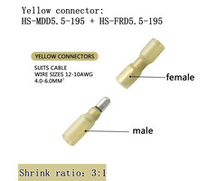 12-10AWG - HKS Heat Shrink Male and Female Bullet Connectors – 12-10 AWG Yellow – Tinned Copper Crimp Terminals – Waterproof & Insulated – for Automotive, Marine, and Electrical Wiring