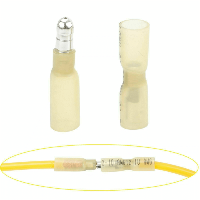 12-10AWG - HKS Heat Shrink Male and Female Bullet Connectors – 12-10 AWG Yellow – Tinned Copper Crimp Terminals – Waterproof & Insulated – for Automotive, Marine, and Electrical Wiring