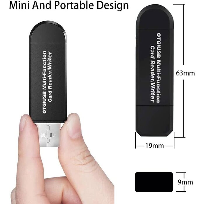 MICRO-USB-OTG - S/A  - Micro USB OTG/USB 2.0 Card Reader Adapter, SD/Micro SD Memory Card Reader with Standard USB Male & Micro USB Male Connector for Smartphones/Tablets with OTG FunctioN for SDXC, SDHC, SD, MMC, RS-MMC