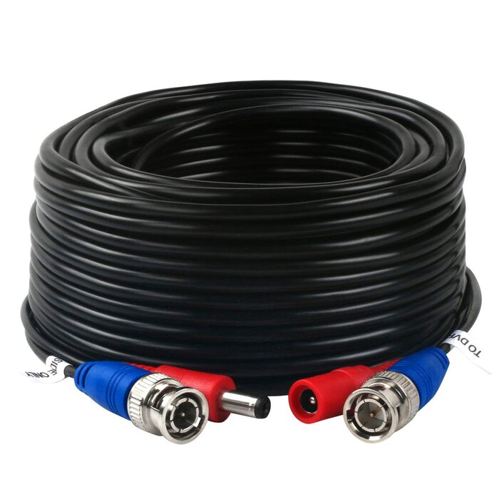 Cables Direct Online-Tainston 30FT Black Premade BNC Video Power Cable/Wire for Security Camera, CCTV, DVR, Surveillance System, Plug & Play (Black, 30)