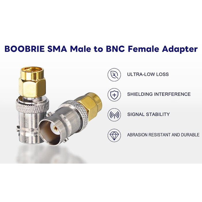 BOOBRIE SMA Male To BNC Female, BOOBRIE BNC SMA Coax Connector SMA Male to BNC Female Coaxial Connector Low Loss RF Coax Adapter for Antennas, Wireless LAN Devices, Coaxial cable, WiFi, Ham or Handheld Radios, Scanner