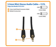 Tripp Lite® by Eaton® 3.5-mm Stereo Male-to-Male Cable (15 Ft.)