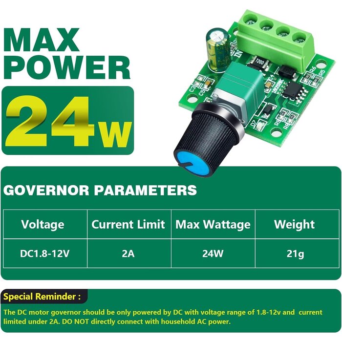 SPEED-CONTROLLER - ALEDECO PWM Low Voltage Dc 1.8V 3V 5V 6V 12V 2A Motor Speed Controller