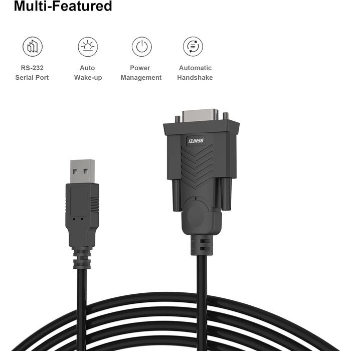 BENFEI USB to Serial Adapter Cable 6ft, BENFEI USB to RS-232 Male (9-pin) DB9 Serial Cable, Prolific Chipset, Windows 10/8.1/8/7, Mac OS X 10.6 and Above, 1.8M