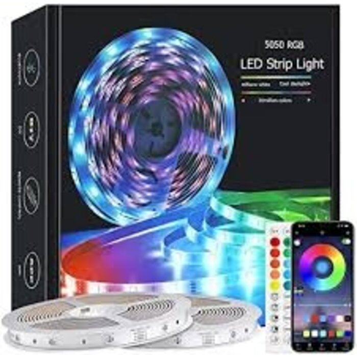 50ft Bluetooth LED Strip Lights, Music Sync 5050 LED Light Strip RGB Color Changing LED Lights Strip with Phone Remote, LED Lights for Bedroom Kitchen TV Party TIKTOK DIY (APP+Remote +Mic)