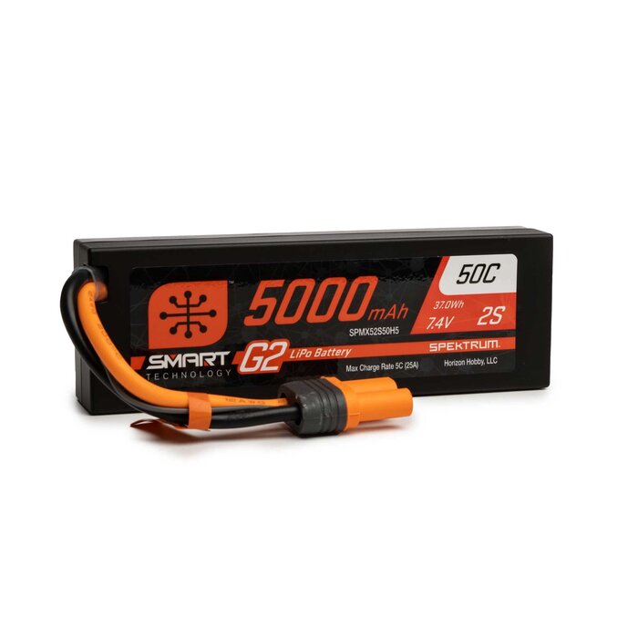 SPEKTRUM 7.4V 5000mAh 2S 50C Smart G2 Hardcase LiPo Battery: IC5