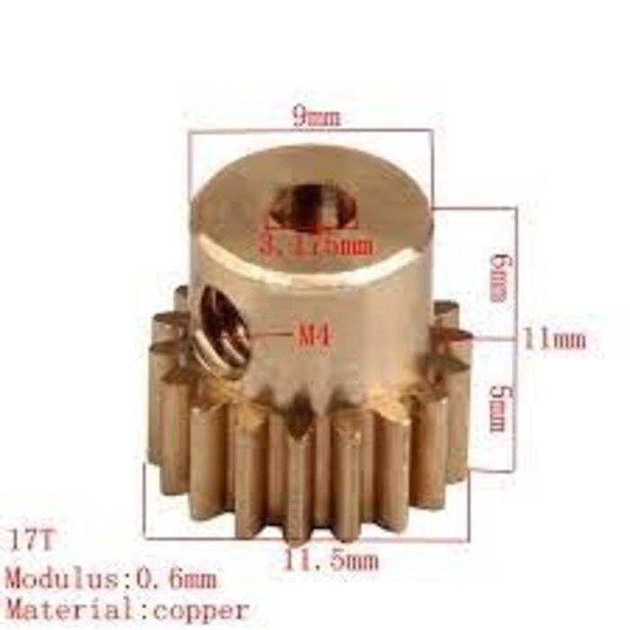 Redcat Racing 11119 - Brass Pinion Gear (17T, .6 mod) (1pc)