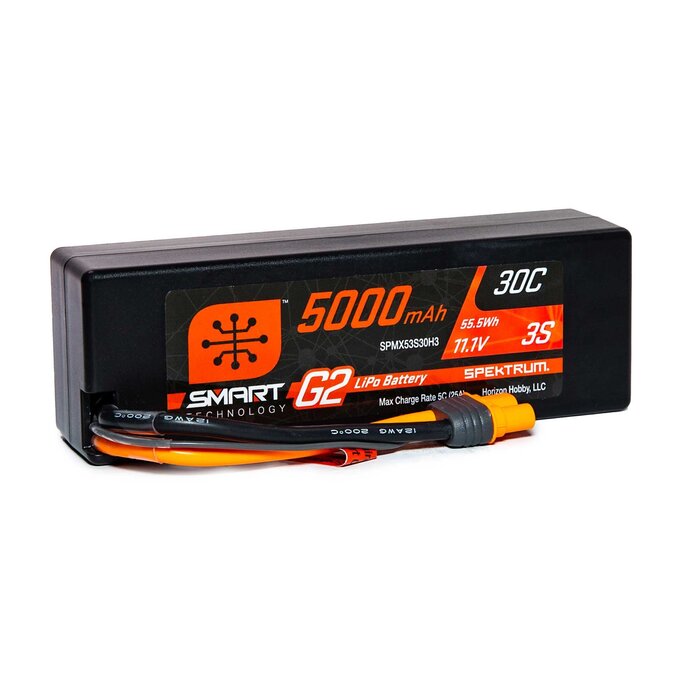 SPEKTRUM SPMX53S30H3 - 11.1V 5000mAh 3S 30C Smart G2 Hardcase LiPo Battery: IC3