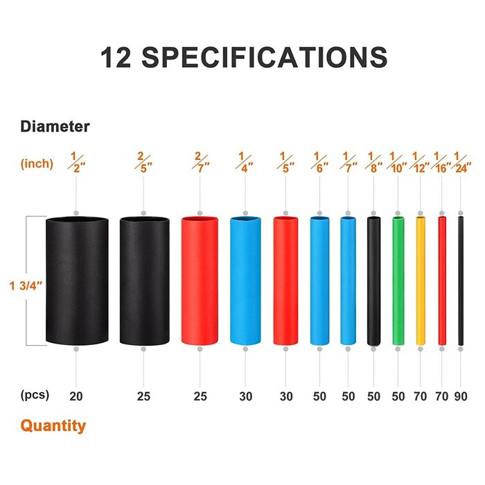 EVENTRONIC-560PC - Eventronic 560PCS Heat Shrink Tubing 2:1, Eventronic Electrical Wire Cable Wrap Assortment Electric Insulation Heat Shrink Tube Kit with Box(5 colors/12 Sizes), Black, Red, Blue, Yellow, Green