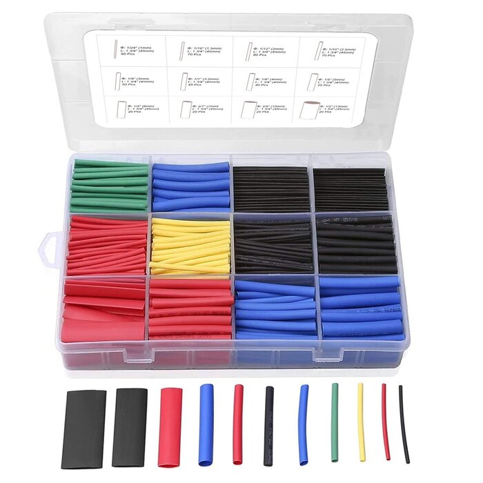 EVENTRONIC-600PC - Eventronic 600PCS Heat Shrink Tubing 2:1, Electrical Wire Cable Wrap Assortment Electric Insulation Heat Shrink Tube Kit with Box(5 colors/12 Sizes), Black, Red, Blue, Yellow, Green
