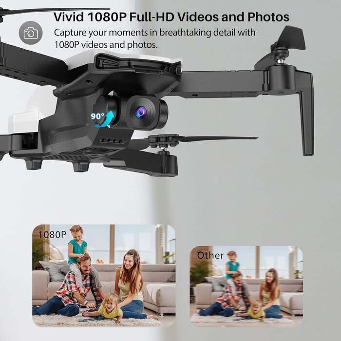 X800 Drone with Camera for Adults Kids, 1080P FPV Foldable Quadcopter with 90° Adjustable Lens, RGB Lights, 360° Flips, One Key Take Off/Landing, Altitude Hold, 2 Batteries (White)