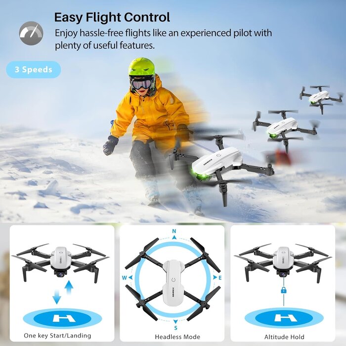 X800 Drone with Camera for Adults Kids, 1080P FPV Foldable Quadcopter with 90° Adjustable Lens, RGB Lights, 360° Flips, One Key Take Off/Landing, Altitude Hold, 2 Batteries (White)