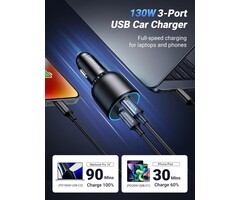 130W USB C Car Charger, PD 100W +PD 30W Type C Car Charger Adapter, Fast Charging Car Charger Compatible with iPhone 15 15 Plus 15 Pro 15 Pro Max, Galaxy S24 S23 Ultra, iPad, MacBook, and More