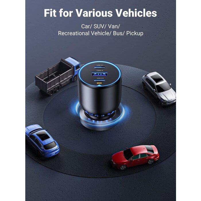 UGREEN 130W USB C Car Charger, PD 100W +PD 30W Type C Car Charger Adapter, Fast Charging Car Charger Compatible with iPhone 15 15 Plus 15 Pro 15 Pro Max, Galaxy S24 S23 Ultra, iPad, MacBook, and More