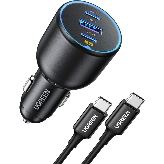 UGREEN 130W USB C Car Charger, PD 100W +PD 30W Type C Car Charger Adapter, Fast Charging Car Charger Compatible with iPhone 15 15 Plus 15 Pro 15 Pro Max, Galaxy S24 S23 Ultra, iPad, MacBook, and More