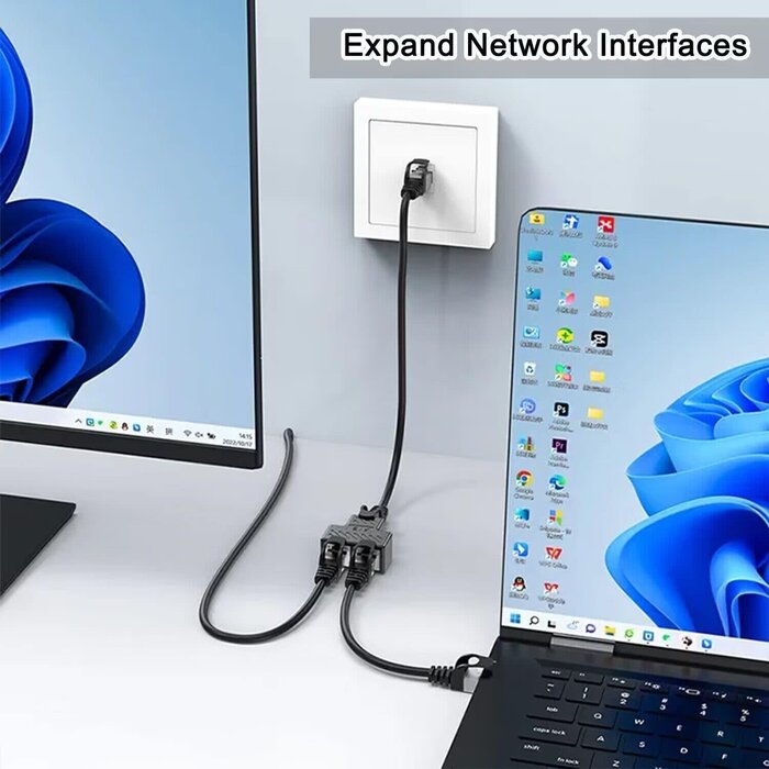 Ethernet Splitter, RJ45 1 Male to 2 Female LAN Ethernet Cable Splitter Suitable Super LAN Ethernet Socket Connector Adapter