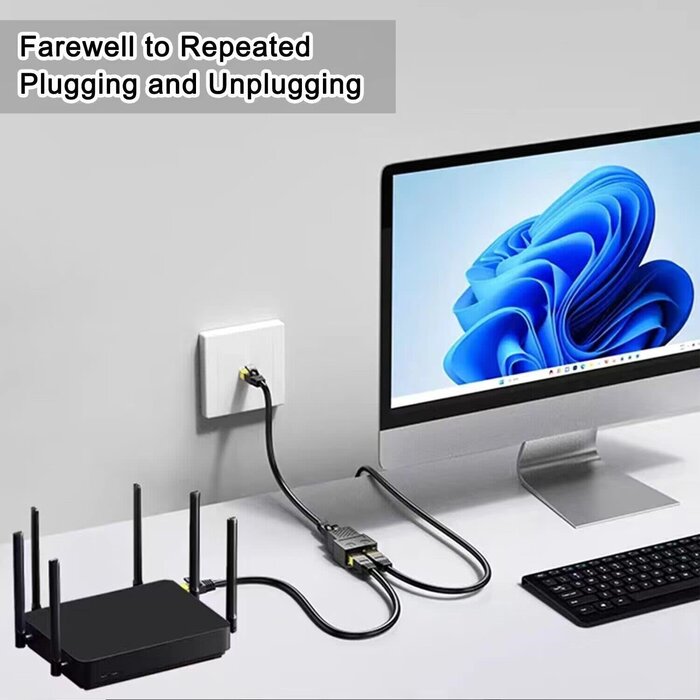 Ethernet Splitter, RJ45 1 Male to 2 Female LAN Ethernet Cable Splitter Suitable Super LAN Ethernet Socket Connector Adapter