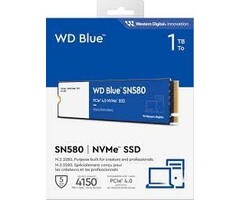 WDS100T3B0E - Western Digital - 1TB WD Blue SN580 NVMe Internal Solid State Drive SSD - Gen4 x4 PCIe 16Gb/s, M.2 2280, Up to 4,150 MB/s - WDS100T3B0E