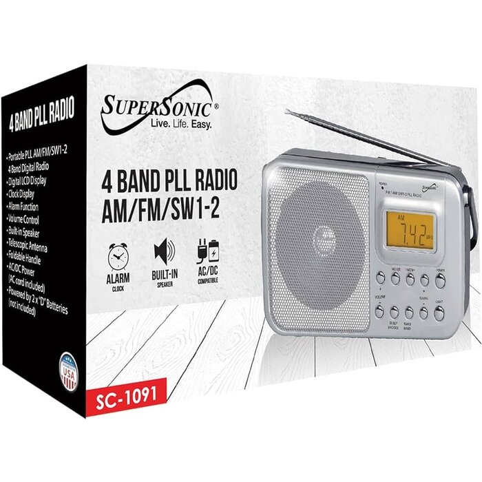 SSCSC1091 - Supersonic® Portable 4-Band AM/FM/SW 1–2 Radio