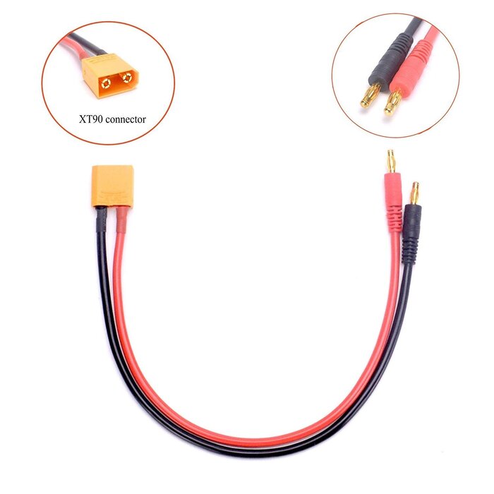 XT90-CHRG-ADAPT - FLY RC XT90 Charging Cable XT90 to 4.0mm Banana Connector Adapter Charger Wire 30cm 11.8inch 12awg Lipo Battery Charge Lead for FPV RC Power Supply