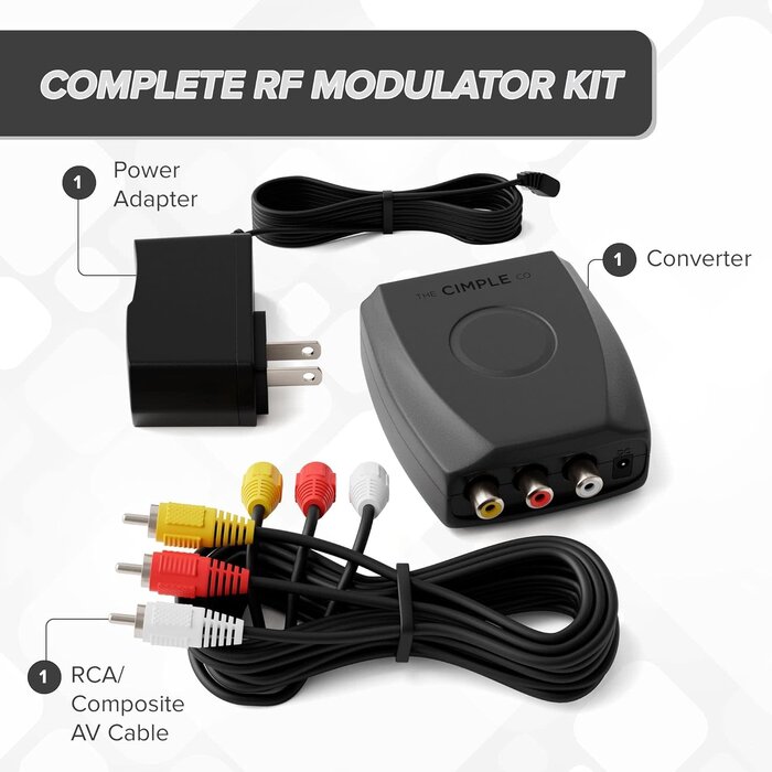 RF Modulator - THE CIMPLE CO - RCA Composite to RF Coaxial - Converts Standard Definition Signals to Coax, Includes AV Cable