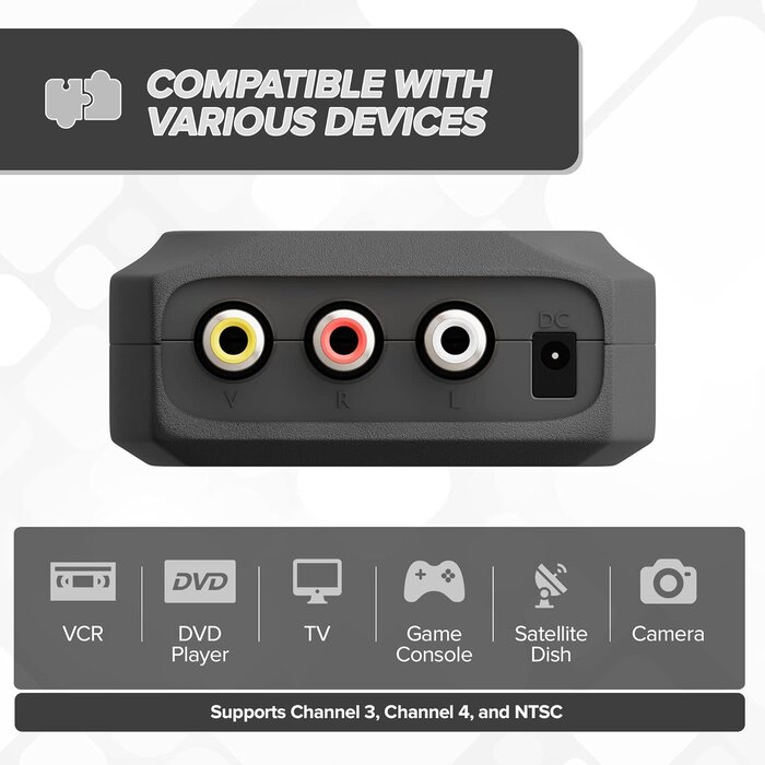 RF Modulator - THE CIMPLE CO - RCA Composite to RF Coaxial - Converts Standard Definition Signals to Coax, Includes AV Cable