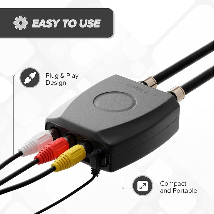 RF Modulator - THE CIMPLE CO - RCA Composite to RF Coaxial - Converts Standard Definition Signals to Coax, Includes AV Cable