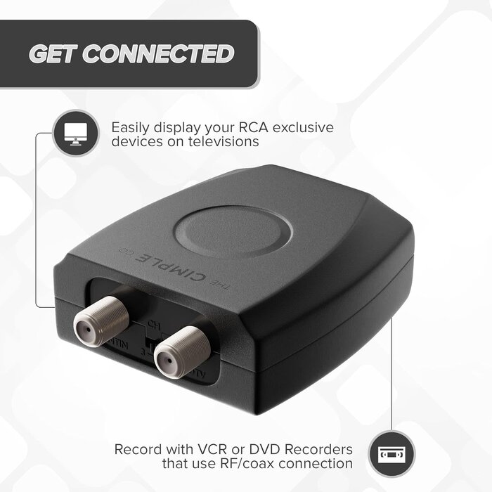 RF Modulator - THE CIMPLE CO - RCA Composite to RF Coaxial - Converts Standard Definition Signals to Coax, Includes AV Cable