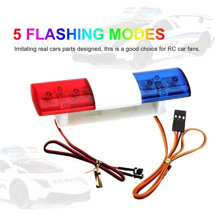 WONFAST RC Car Alarming Light, RC Model LED Police Night Light Bar Flash Lamp Compatible with 1/10 1/8 RC HSP Traxxas Tamiya CC01 4WD Axial SCX10 Model Car(Blue/Red)