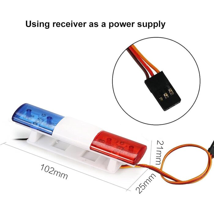 WONFAST RC Car Alarming Light, RC Model LED Police Night Light Bar Flash Lamp Compatible with 1/10 1/8 RC HSP Traxxas Tamiya CC01 4WD Axial SCX10 Model Car(Blue/Red)