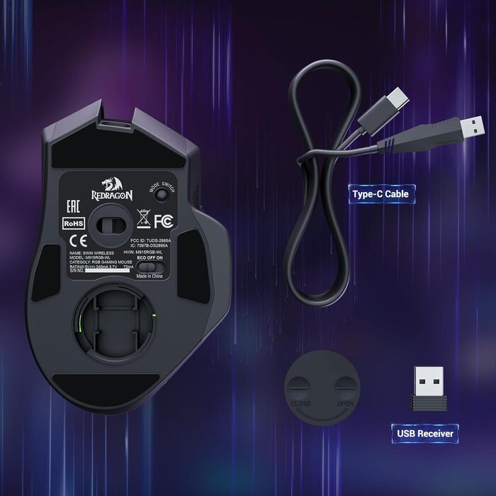 Redragon Wireless Gaming Mouse, Ergonomic Mouse 16000 DPI with Rapid Fire Key, 9 Macro Buttons, 170-Hour Durable Power Capacity and RGB Backlight Wired/Wireless Mouse for Laptop/Mac/PC