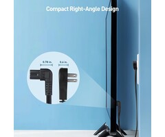 2 Prong Right Angle TV Power Cord 6ft, Flat AC Power Cord Right Angle Works with Samsung LG Sony Insignia TCL Sharp Toshiba Hisense TV PS5, (NEMA 1-15P to IEC C7)