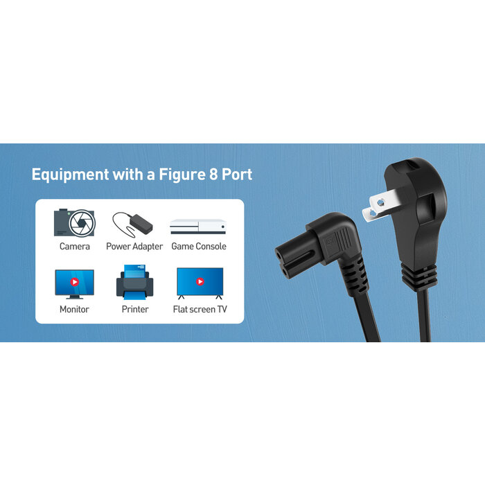 2 Prong Right Angle TV Power Cord 6ft, Flat AC Power Cord Right Angle Works with Samsung LG Sony Insignia TCL Sharp Toshiba Hisense TV PS5, (NEMA 1-15P to IEC C7)