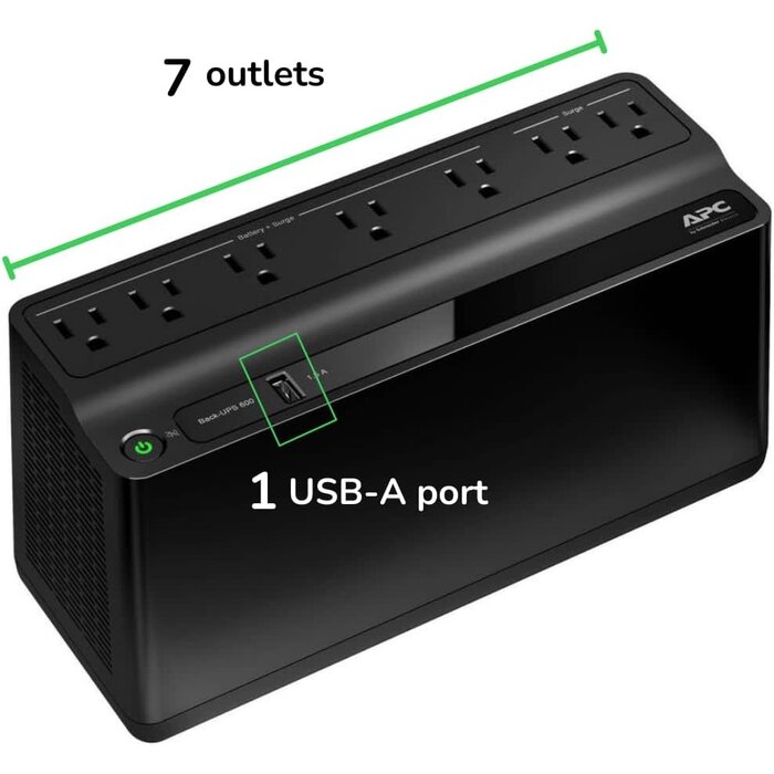 APC Battery Backup and Surge Protector, 600VA Backup Battery Power Supply, BE600M1 Back-UPS with USB Charger Port