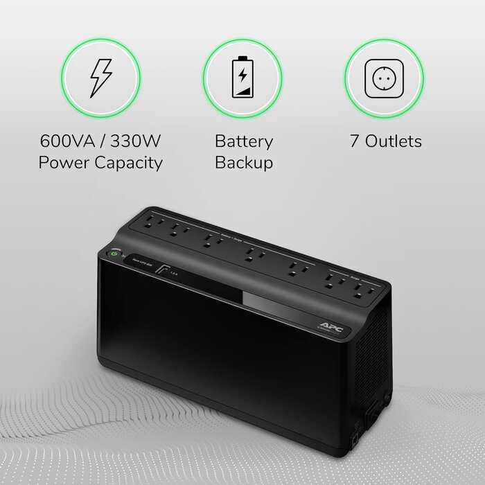 APC Battery Backup and Surge Protector, 600VA Backup Battery Power Supply, BE600M1 Back-UPS with USB Charger Port