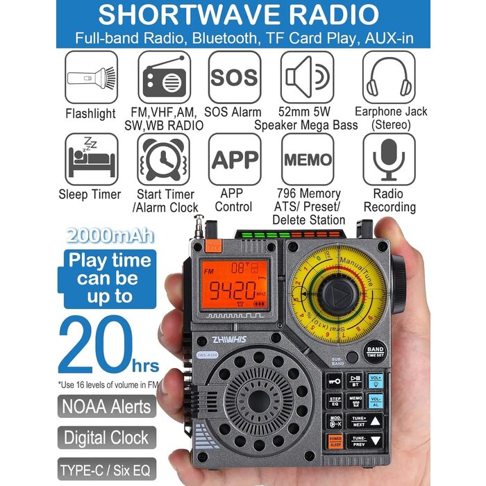 Shortwave Radio with FM, AM, VHF, WB, SW | 5-band